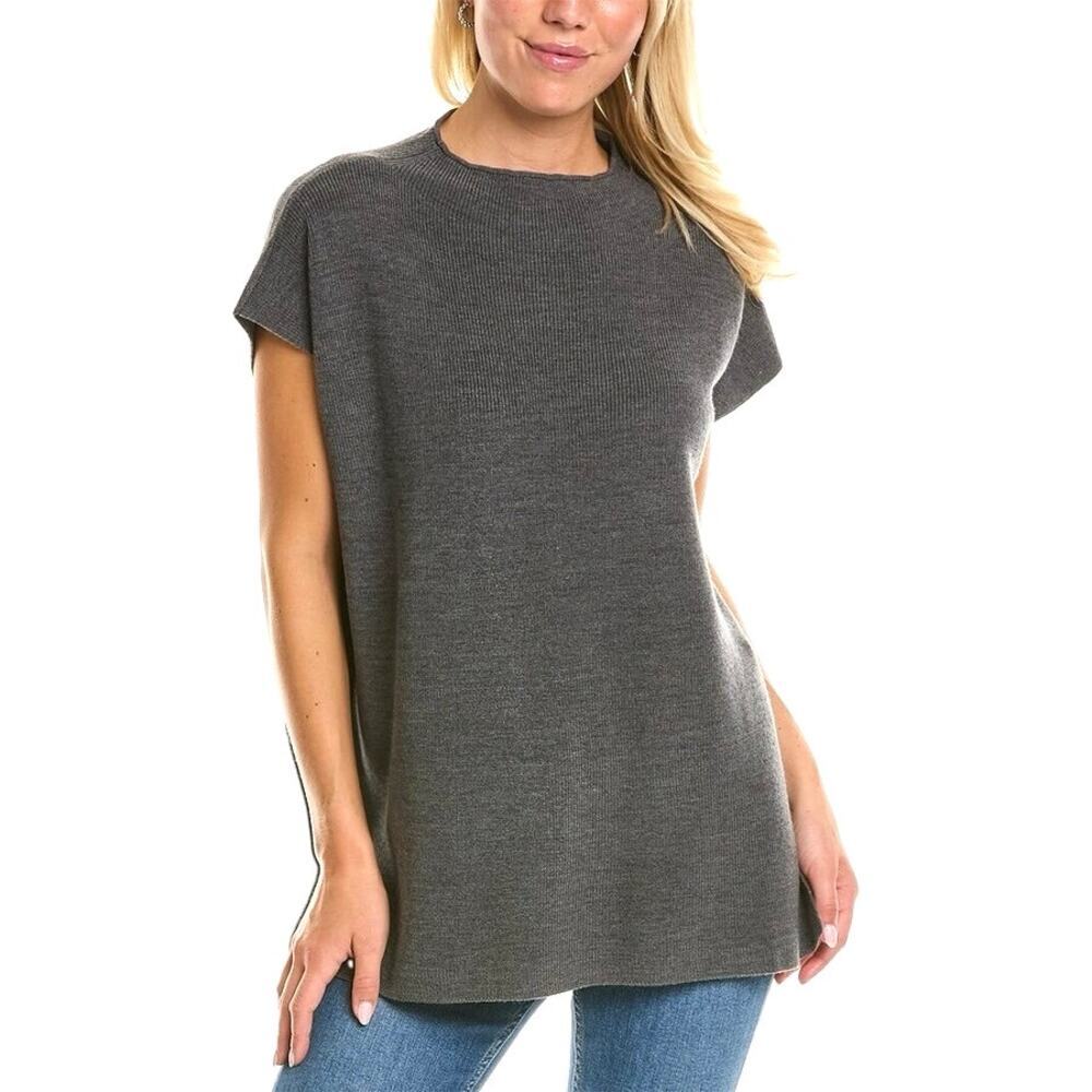Eileen Fisher Funnel Neck 100% Extra Fine Merino Wool Boxy Top Size M
